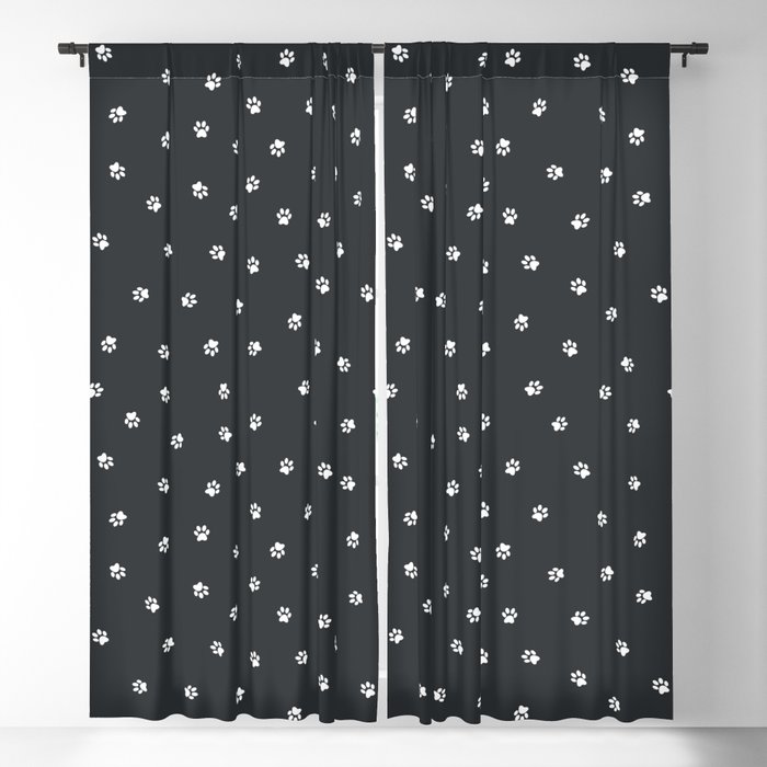 Tiny Paw Prints Pattern Black & White Blackout Curtain