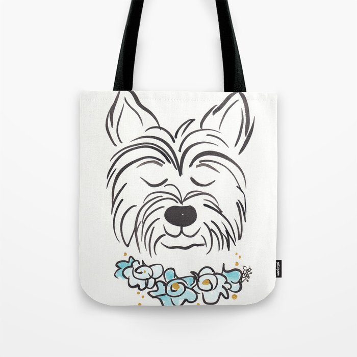 Westie Dog with Turquoise Flowers Bold Tote Bag