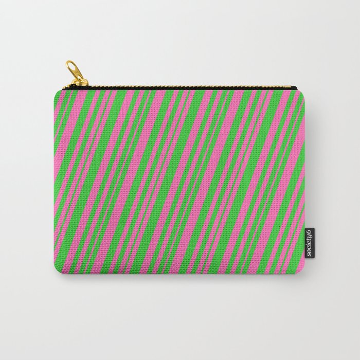 Hot Pink & Lime Green Colored Lines/Stripes Pattern Carry-All Pouch