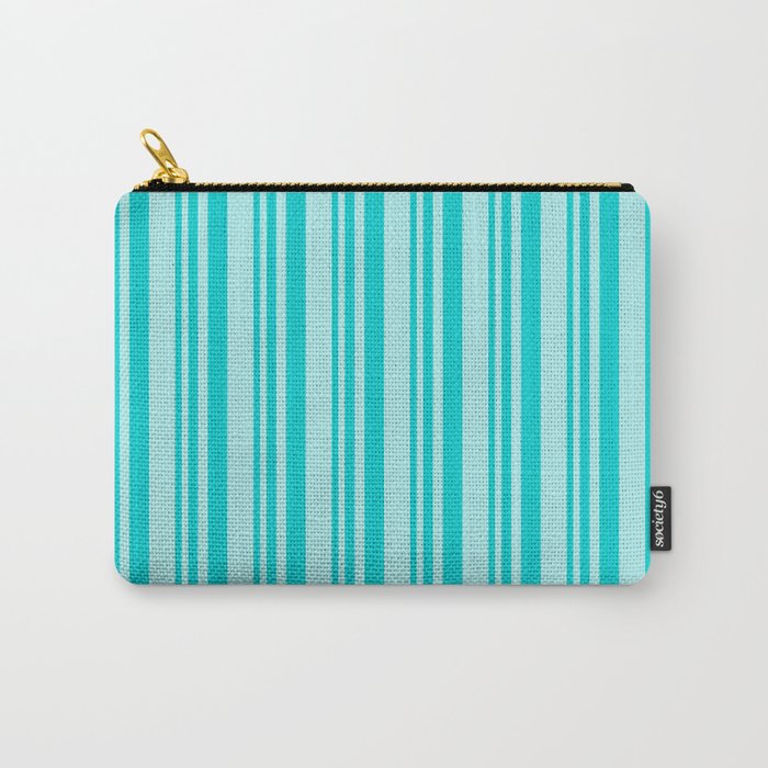 Dark Turquoise and Turquoise Colored Lined/Striped Pattern Carry-All Pouch