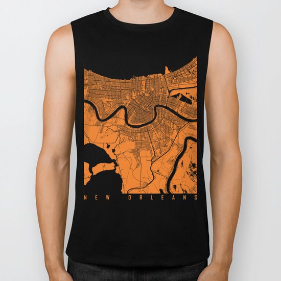 New Orleans map orange Biker Tank