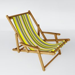 [ Thumbnail: Green, Yellow, Tan & Grey Colored Lined/Striped Pattern Sling Chair ]