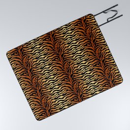 Tiger Stripes Animal Print in Rust Brown, Amber, Black and Tan Picnic Blanket