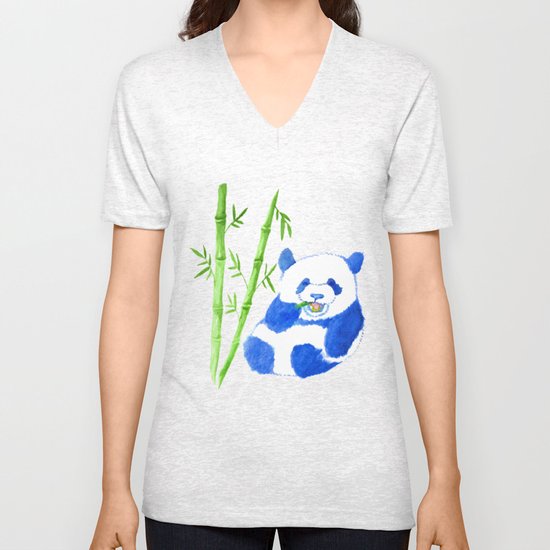 Panda eating bamboo Watercolor Print Unisex V-Neck