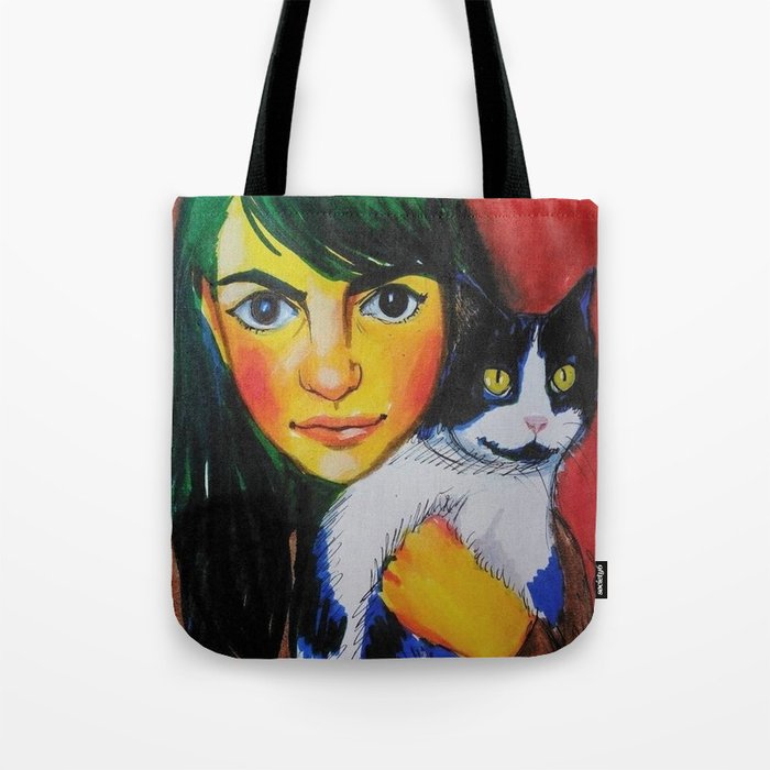Girl and cat Tote Bag