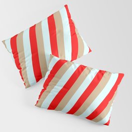 [ Thumbnail: Tan, Light Cyan, and Red Colored Stripes Pattern Pillow Sham ]