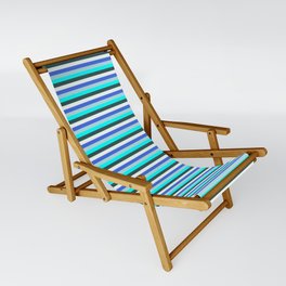 [ Thumbnail: Royal Blue, Powder Blue, Cyan, Dark Slate Gray, and Mint Cream Colored Lined/Striped Pattern Sling Chair ]