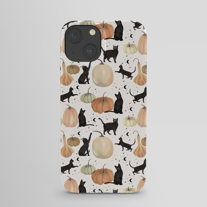 Black Cats Pumpkin Patch Fall Halloween Pattern iPhone Case
