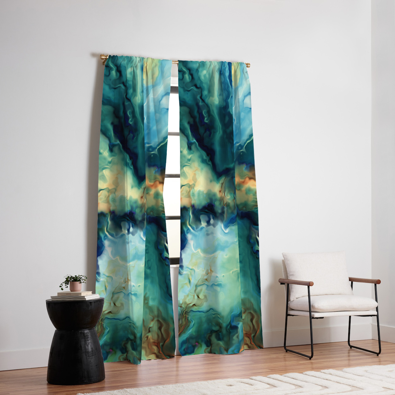 Abstract Blue Oil Painting Fractal Blackout Curtain By