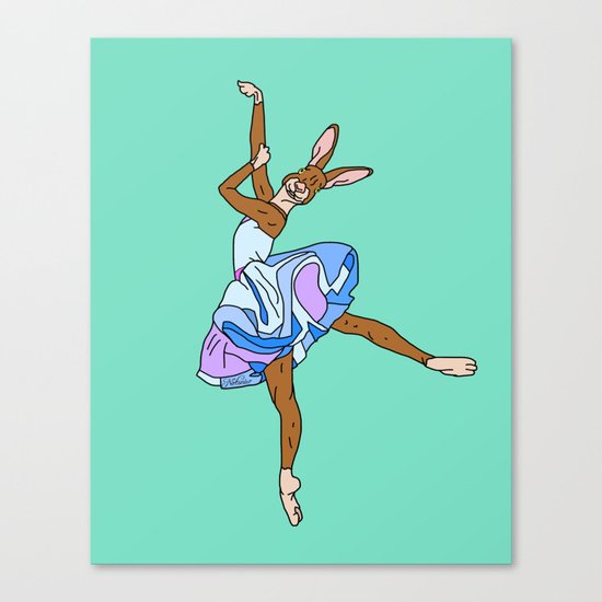 Bunny Rabbit Ballerina - Teal Blue Canvas Print