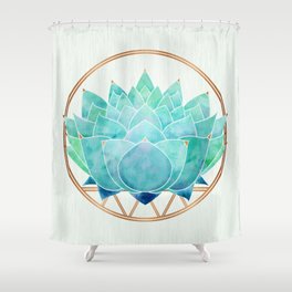 Modern Succulent with Metallic Gold Watercolor Shower Curtain