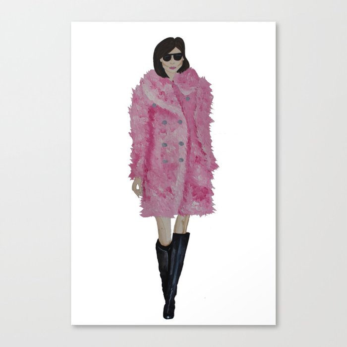 Fashion Illustration 'Kati' pink fluffy coat Canvas Print