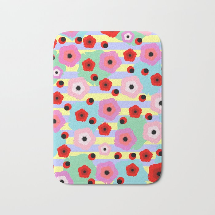 Poppies and stripes Bath Mat