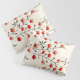Red and White Japanese Cherry Blossom Pillow Sham