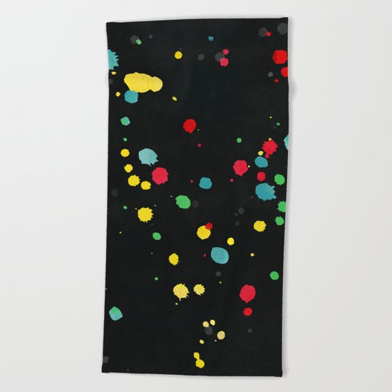 Watercolor splatters on black Beach Towel