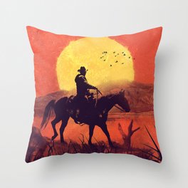 Red dead cowboy sunset  Throw Pillow