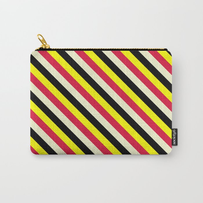 Yellow, Crimson, Light Yellow & Black Colored Stripes/Lines Pattern Carry-All Pouch