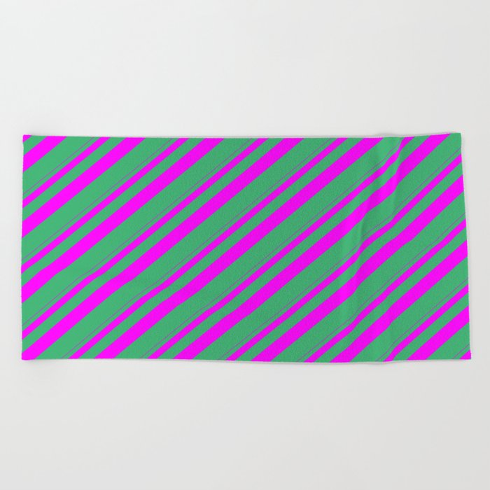 Fuchsia and Sea Green Colored Stripes/Lines Pattern Beach Towel