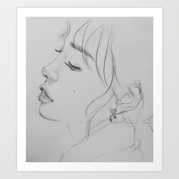 girl looking down side view drawing