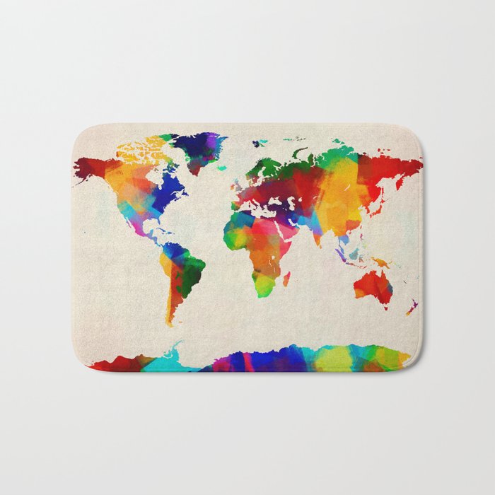 Map of the World Map Painting Bath Mat
