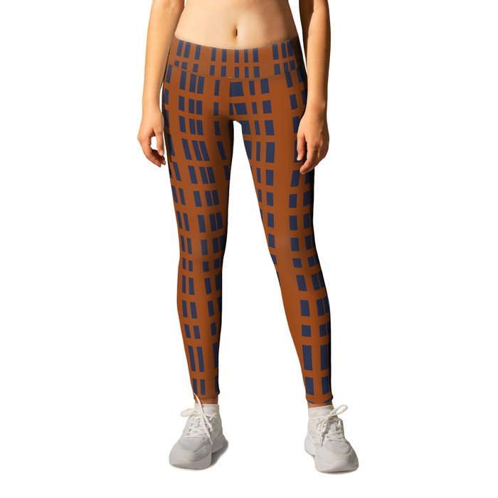 Dark Blue Dotted Lines on Rust Leggings by Design by B | Society6