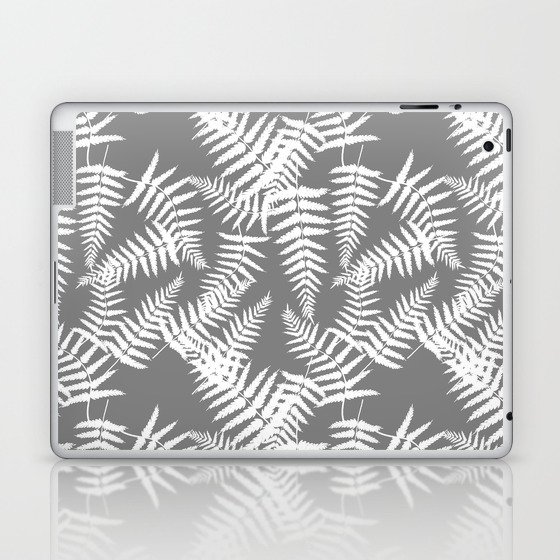 Grey And White Fern Leaf Pattern Laptop & iPad Skin