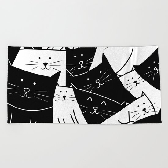 The Cats are Watching - B/W Beach Towel