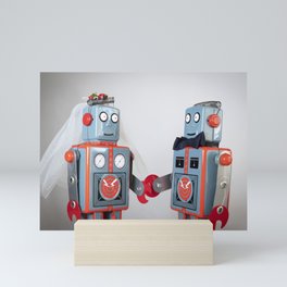 Two robots getting married Mini Art Print