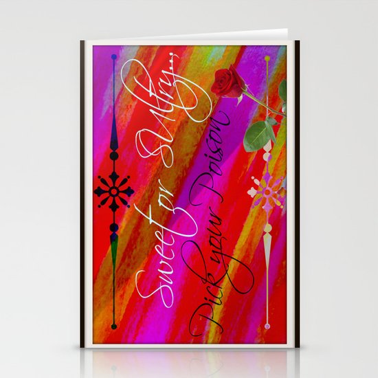 Sweet or Sultry - Sexy Crimson Red Valentine's Day Stripes Typography Abstract Watercolor Painting Stationery Cards