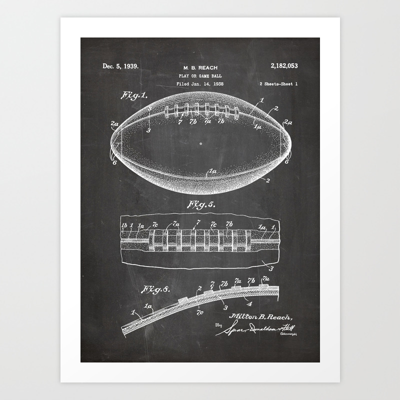 Football Patent American Football Art Black Chalkboard Art