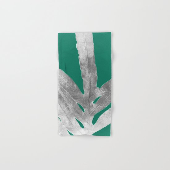 Christmas Fern, Holiday Green with Silver Winter Leaf Hand & Bath Towel