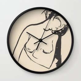 Naked Woman Touching Her Breast, by Henri Jonas.  Wall Clock | Abstract, Digital, Retro, Matisse, Fashion, Minimal, Breast, Nostalgia, Nude, Picasso 