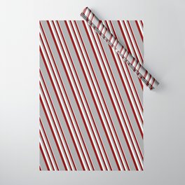 [ Thumbnail: Mint Cream, Dark Red, and Dark Grey Colored Lines Pattern Wrapping Paper ]
