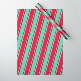 [ Thumbnail: Aquamarine and Crimson Colored Lined/Striped Pattern Wrapping Paper ]