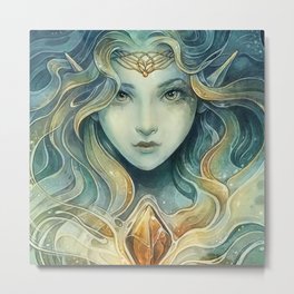 Snowqueen Metal Print | Ice, Girl, Art, Portrait, Magic, Illustration, Fantasy, Mystical, Digitalart, Blue 