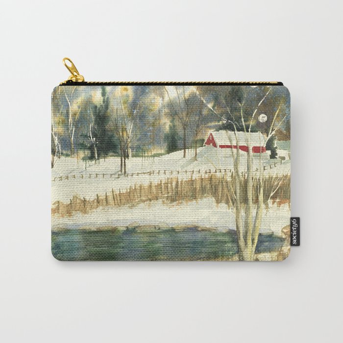 Hibernation // Winter Landscape Watercolor Painting // Farm Life Carry-All Pouch