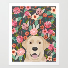Yellow Lab dog portrait labrador retriever dog art pet friendly florals floral Art Print