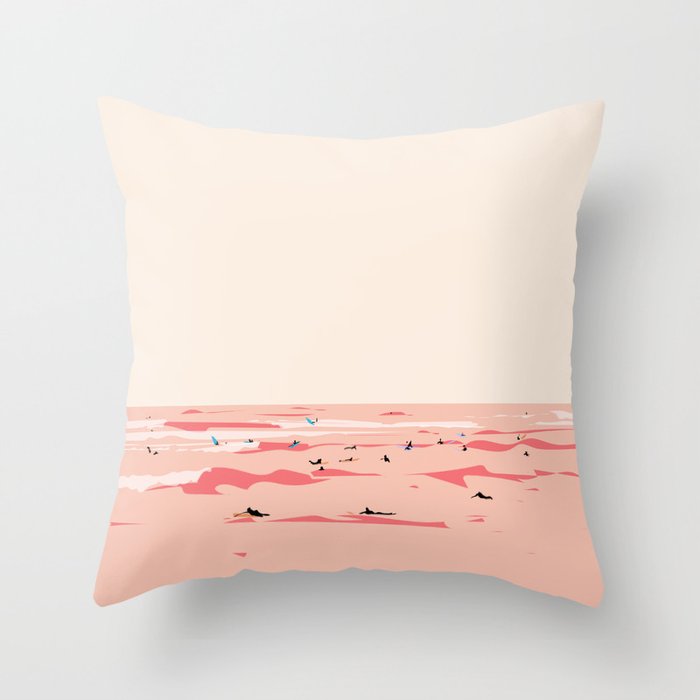 Sunset Tiny Surfers in Lima Throw Pillow