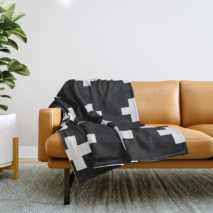 Medium Swiss Cross Black Pattern Throw Blanket