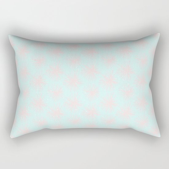 Merry christmas- pink snowflakes and snow on aqua backround I Rectangular Pillow