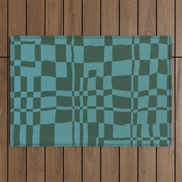 Abstract plaid checks #1 teal wave  modern retro Outdoor Rug | Abstract, Scandinavian, Blue, Check, Stripe, Curve, Checker, Architectural, Bauhaus, Turquoise 