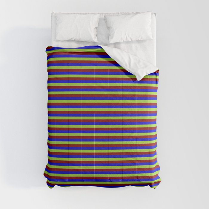 Blue, Green, and Maroon Colored Lines/Stripes Pattern Comforter