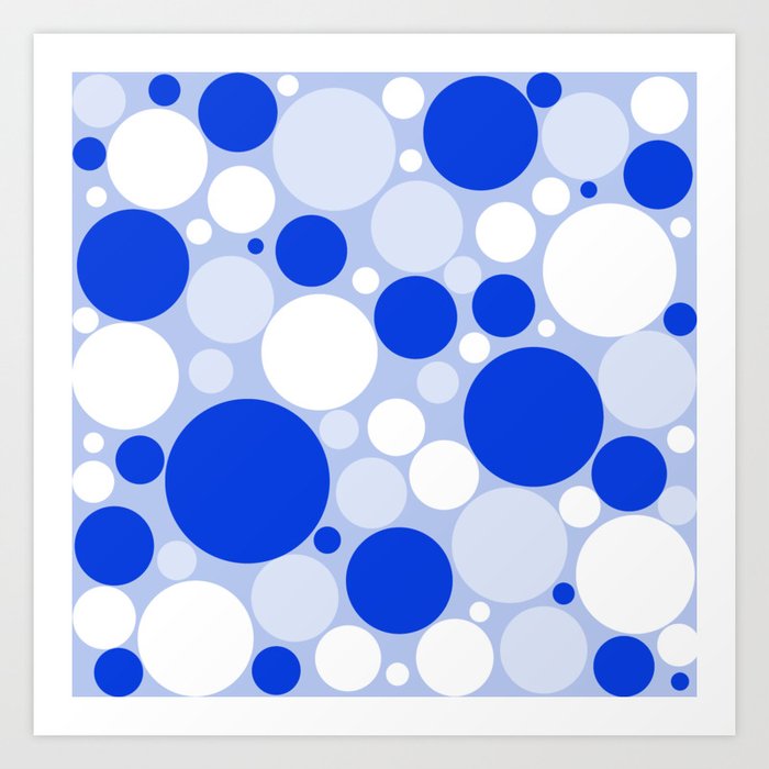 Bubbly Mod Dots Pattern Royal Blue, Light Blue, and White Art Print