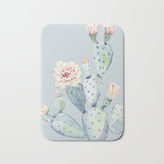 Prettiest Rose Cactus Blue Bath Mat