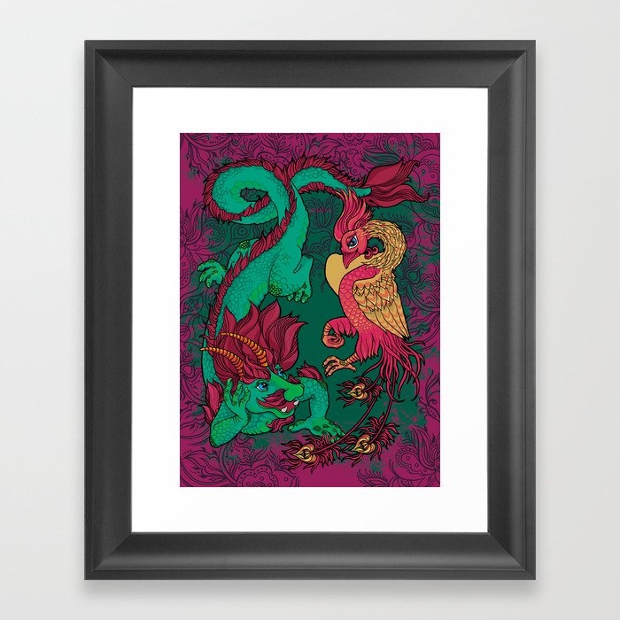 Dragon and Phoenix Framed Art Print