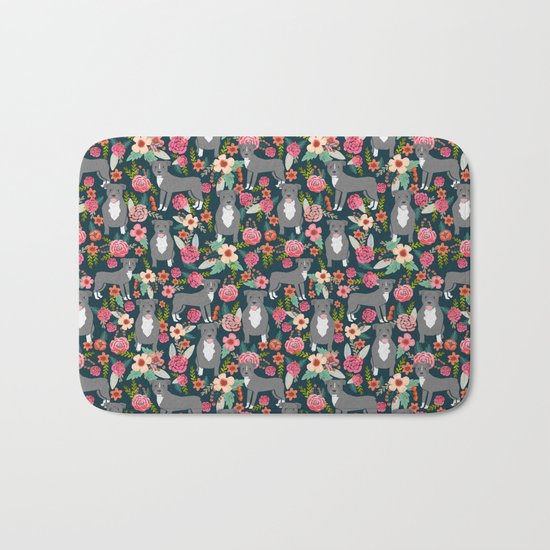 Pit Bull Terrier florals must have dog art pet friendly gifts for pit bull owners cute illustration Bath Mat