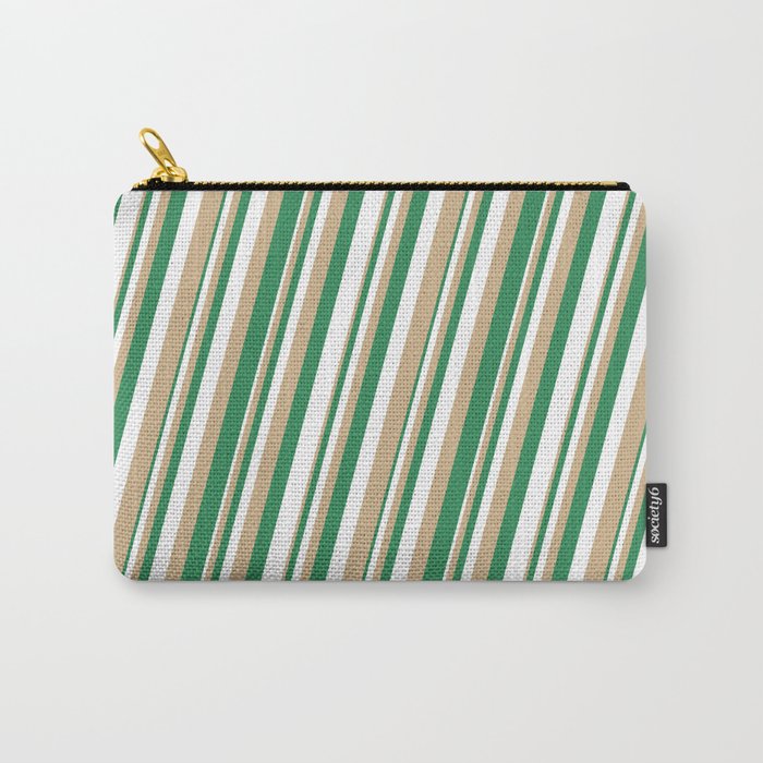 Tan, Sea Green, and White Colored Lined Pattern Carry-All Pouch