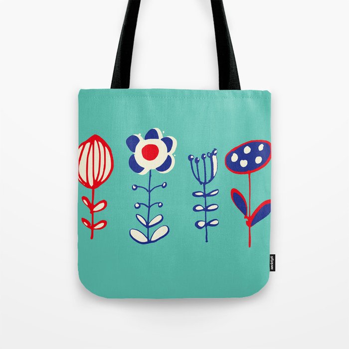 folk floral aqua Tote Bag
