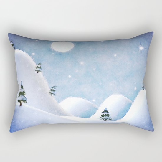 Winter Landscape Under Full Moon Rectangular Pillow