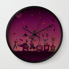 colorful circus carnival traveling in one row at night Wall Clock